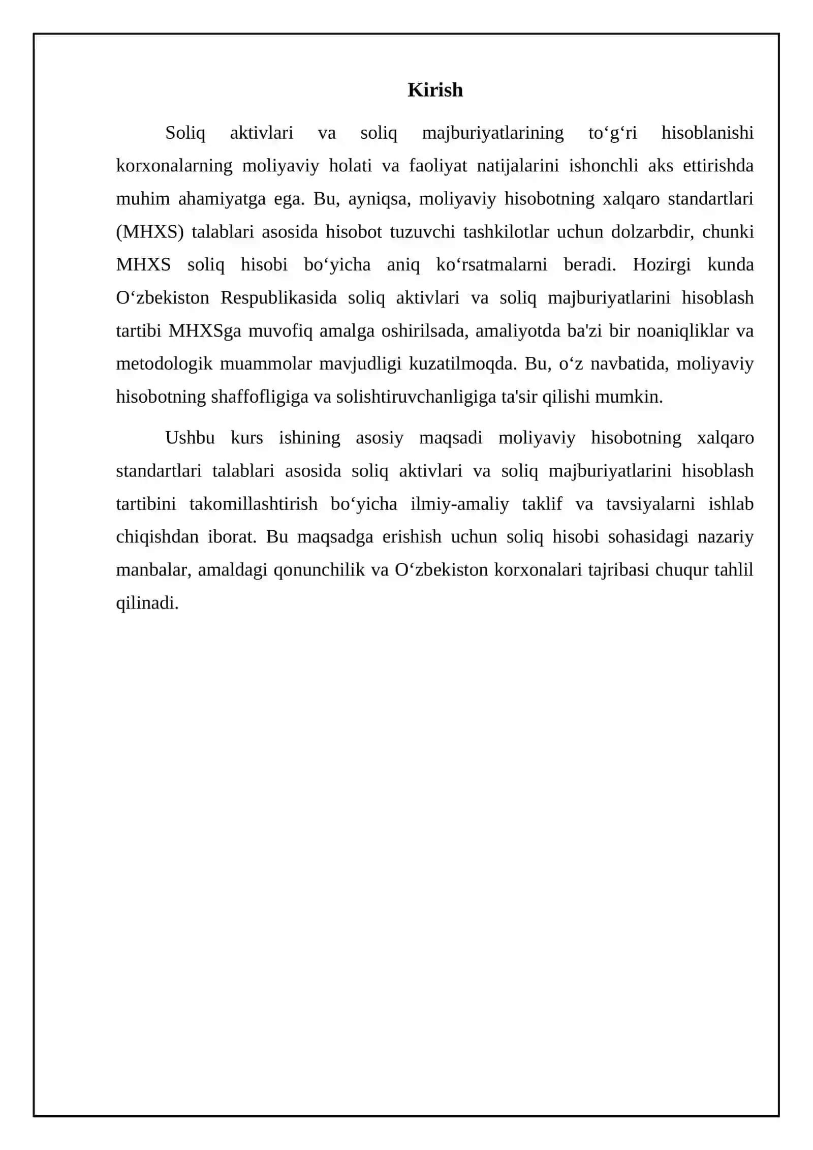 Mavzu: Moliyaviy hisobotning xalqaro standartlari talablari boʻyicha soliq aktivlari va soliq majburiyatlarini hisoblash tartibini takomillashtirish 4