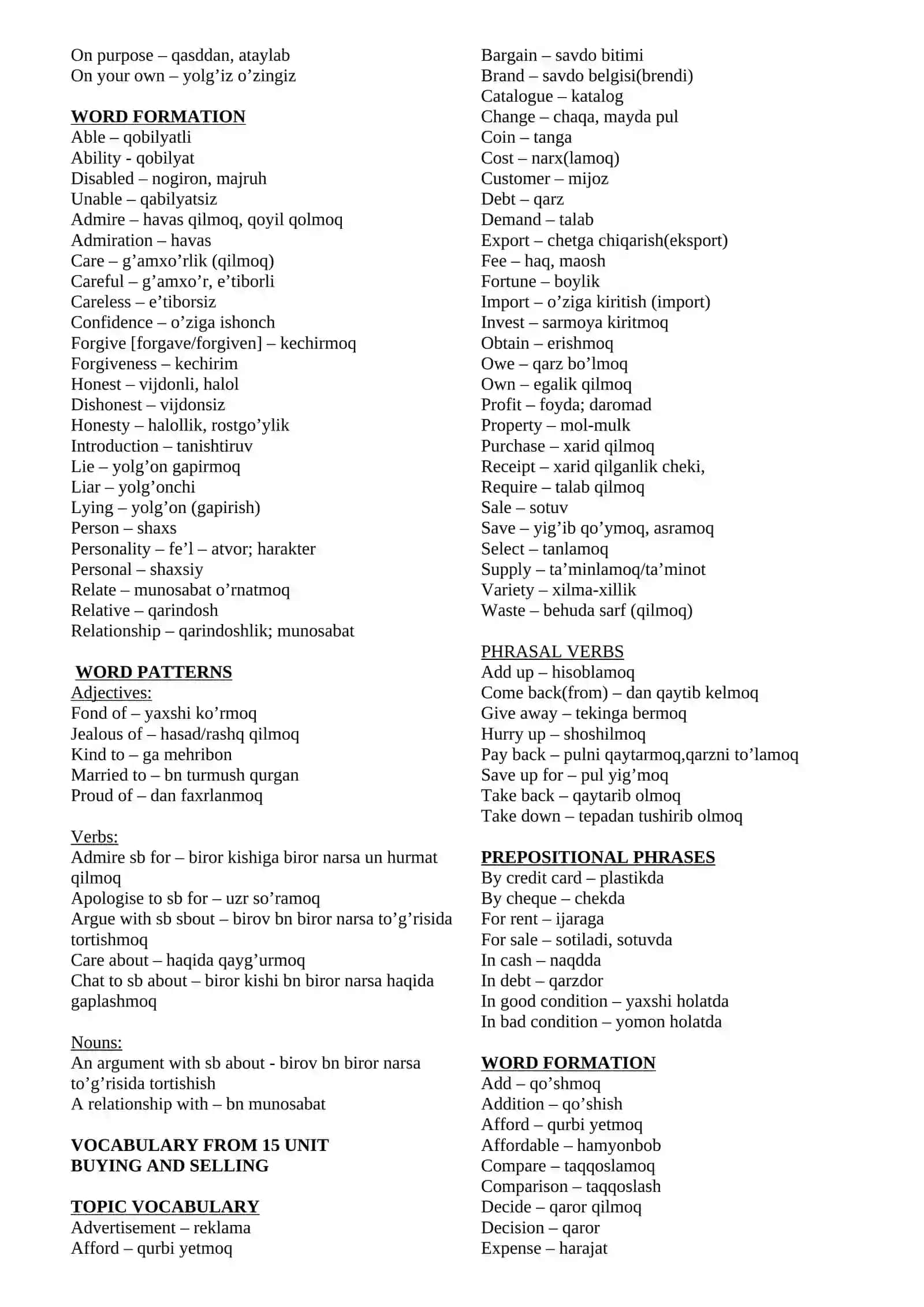VOCABULARY FROM 3 UNIT 4