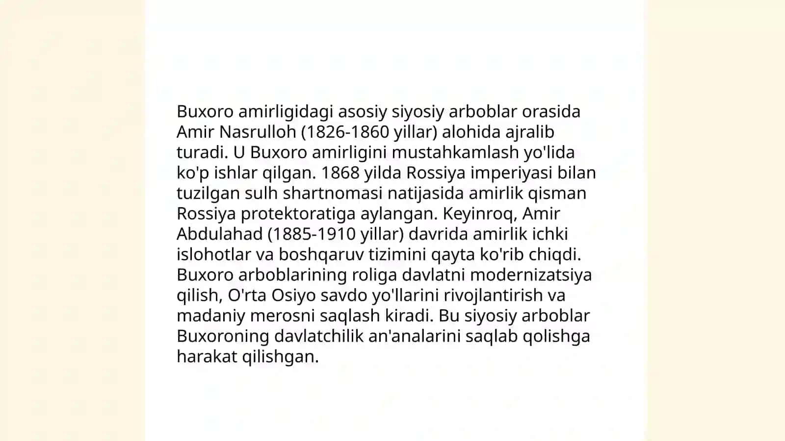 Buxoro amirligining siyosiy, ijtimoiy-iqtisodiy, madaniy hayotiga sayohat 4