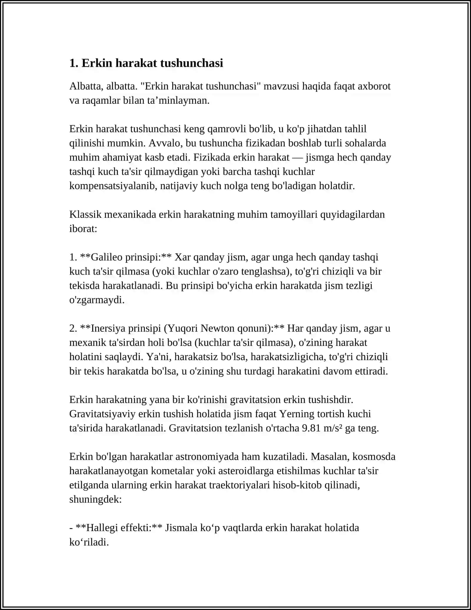ERKIN KO'SHERLER(FIZIKA) MUZ USTIDA SIRPANISH VA KOSMIK KEMALAR, TO'PNING BOSIMSIZ HARAKATI 4