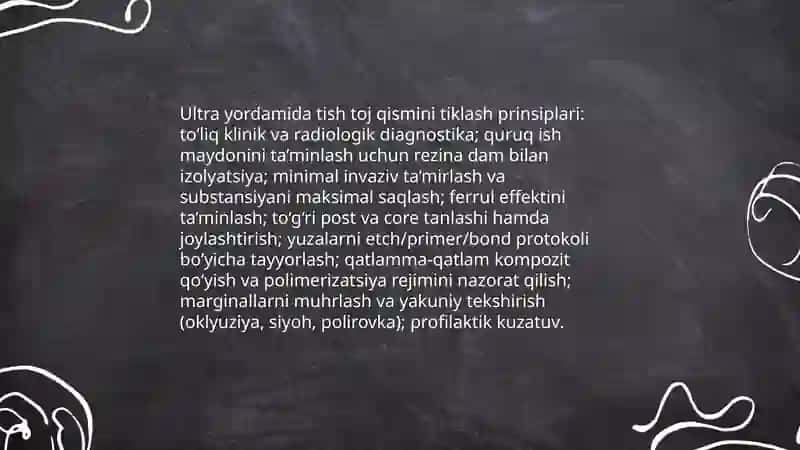 Zamonaviy qisman ozaklar va ultra yordamida tish toj qismini tiklash asoslari 4