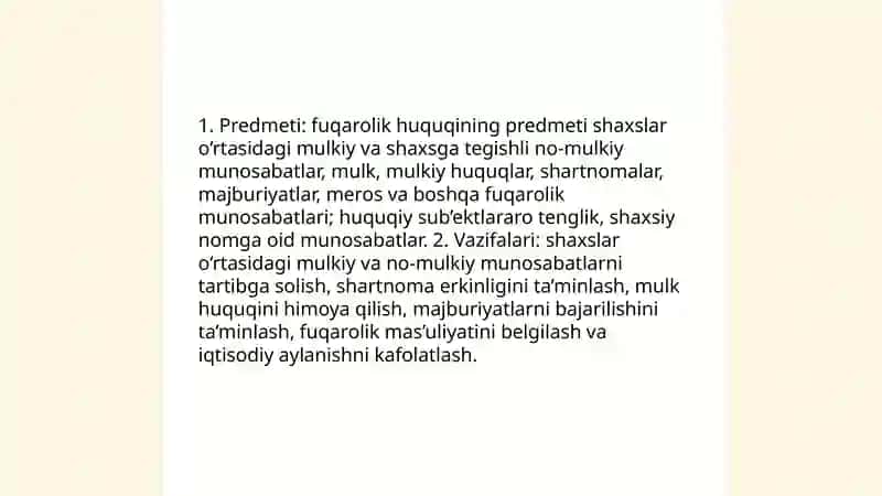 Fuqarolik huquqi fani, tushunchasi va predmeti 4