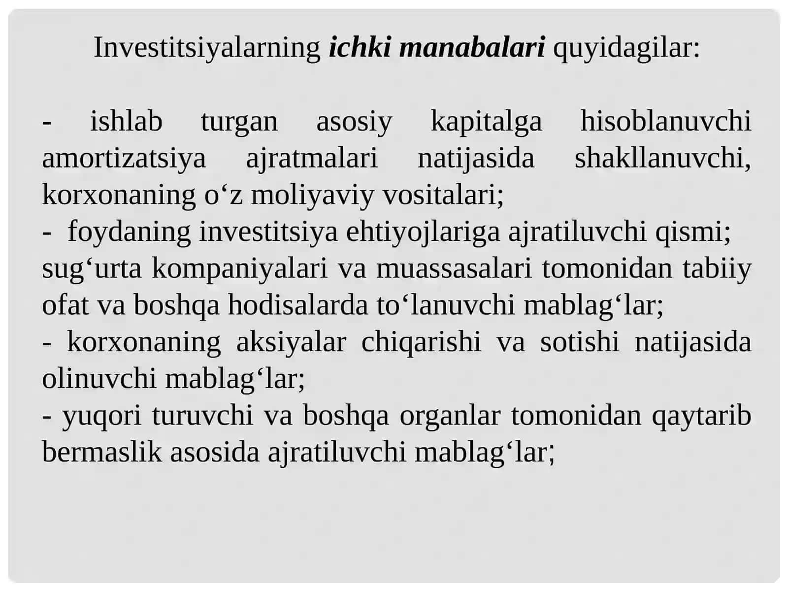 Investitsiyalarning korxonada samaradorligini oshirish qo‘llanma 4