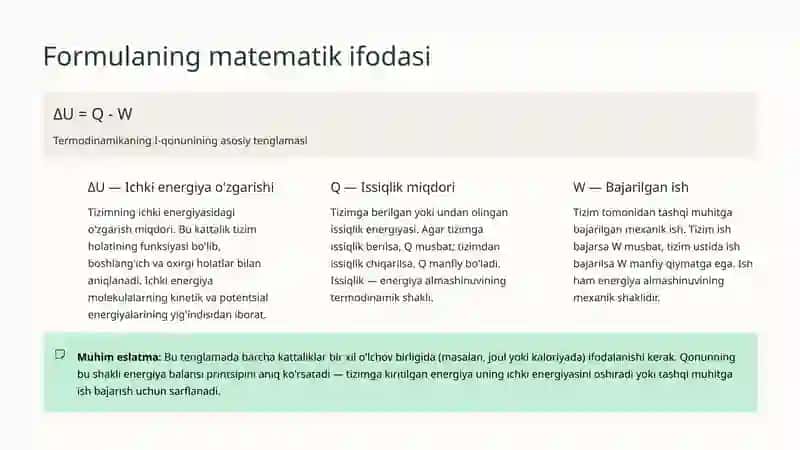 Termodinamikaning I-qonuni: Energiya Saqlanishining Asosi 4