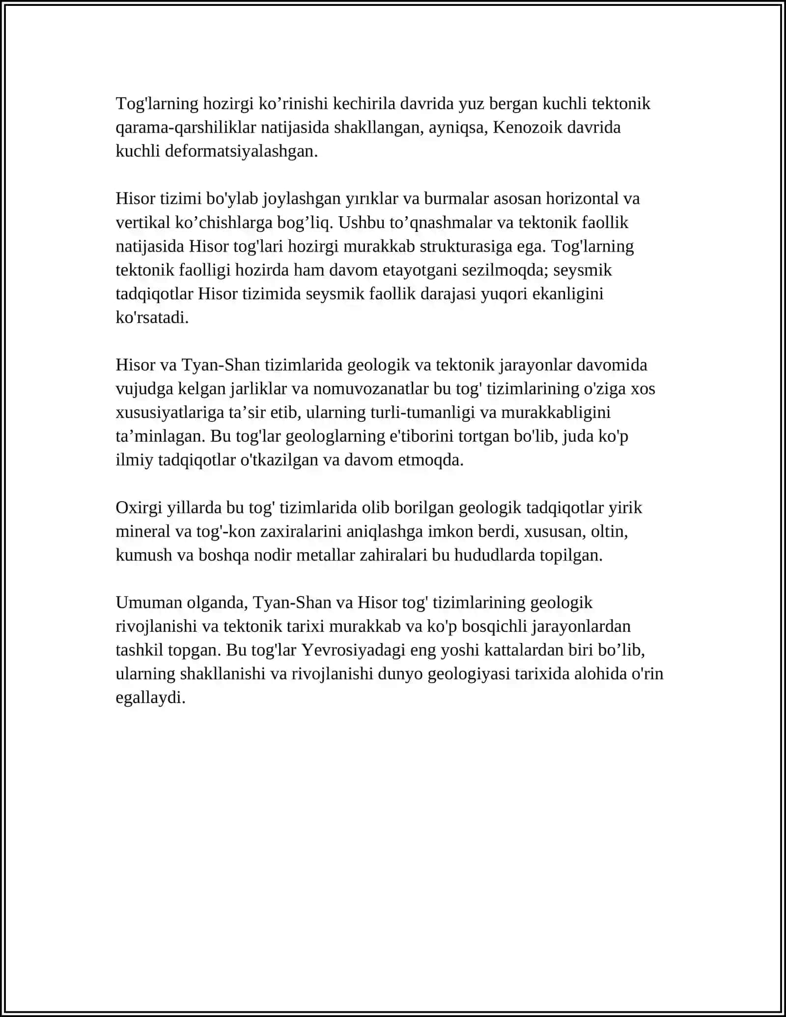 TOGʻLI HUDUDLAR: (TYANSHAN HISOR) TARIXIY GEOGRAFIK YONDASHUV 4