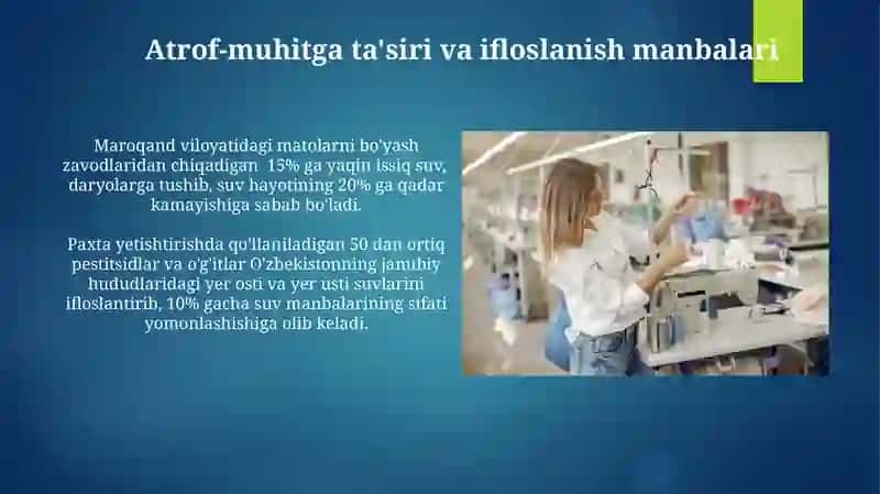Tòqimachilik va tikuv sanoatida mehnat muhofazasi va ekologik xavfsizlik 4