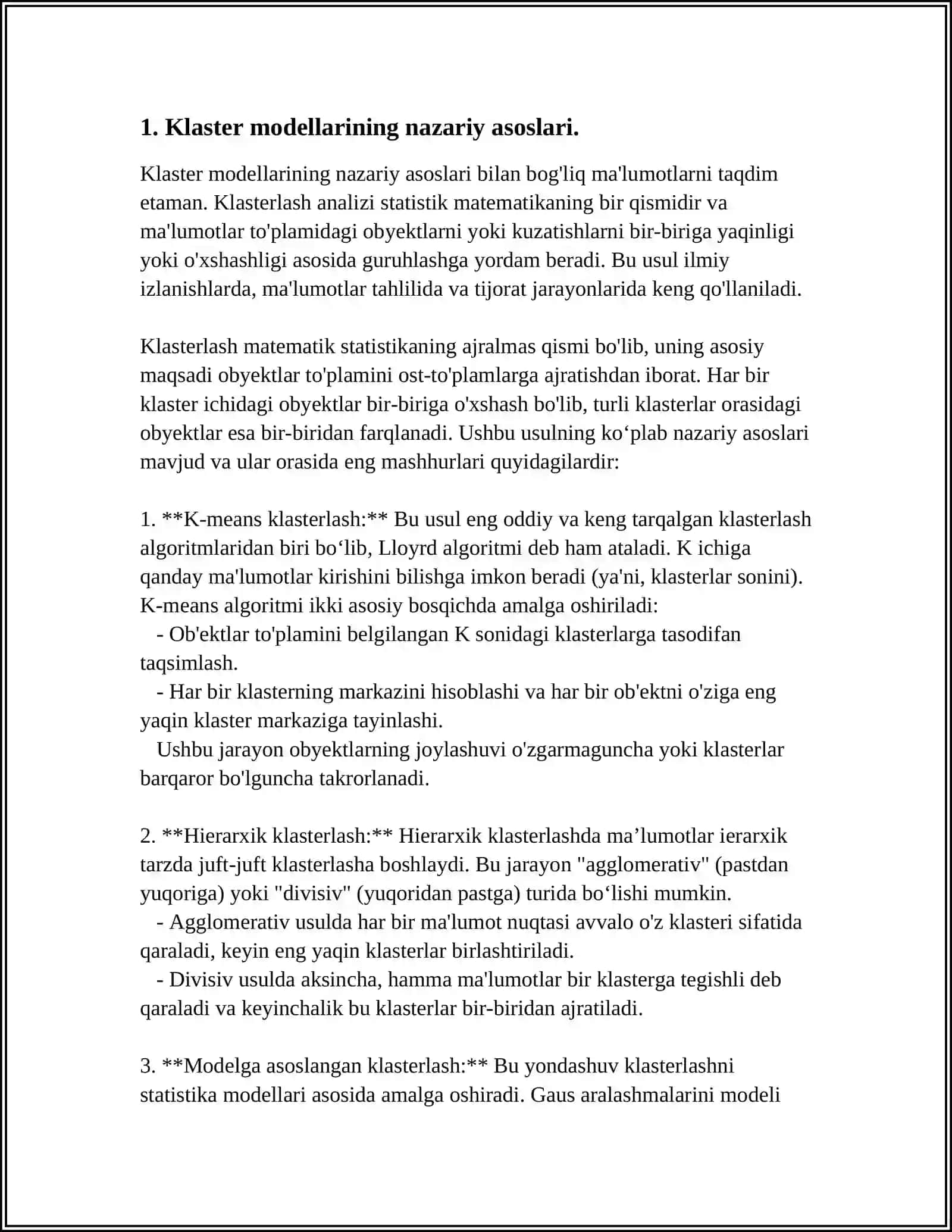 INNOVATSION G'OYALAR, ISHLANMALAR VA TEXNOLOGIYALARNI AMALGA OSHIRISHDA KLASTER USULLARINI QO'LLASH 4