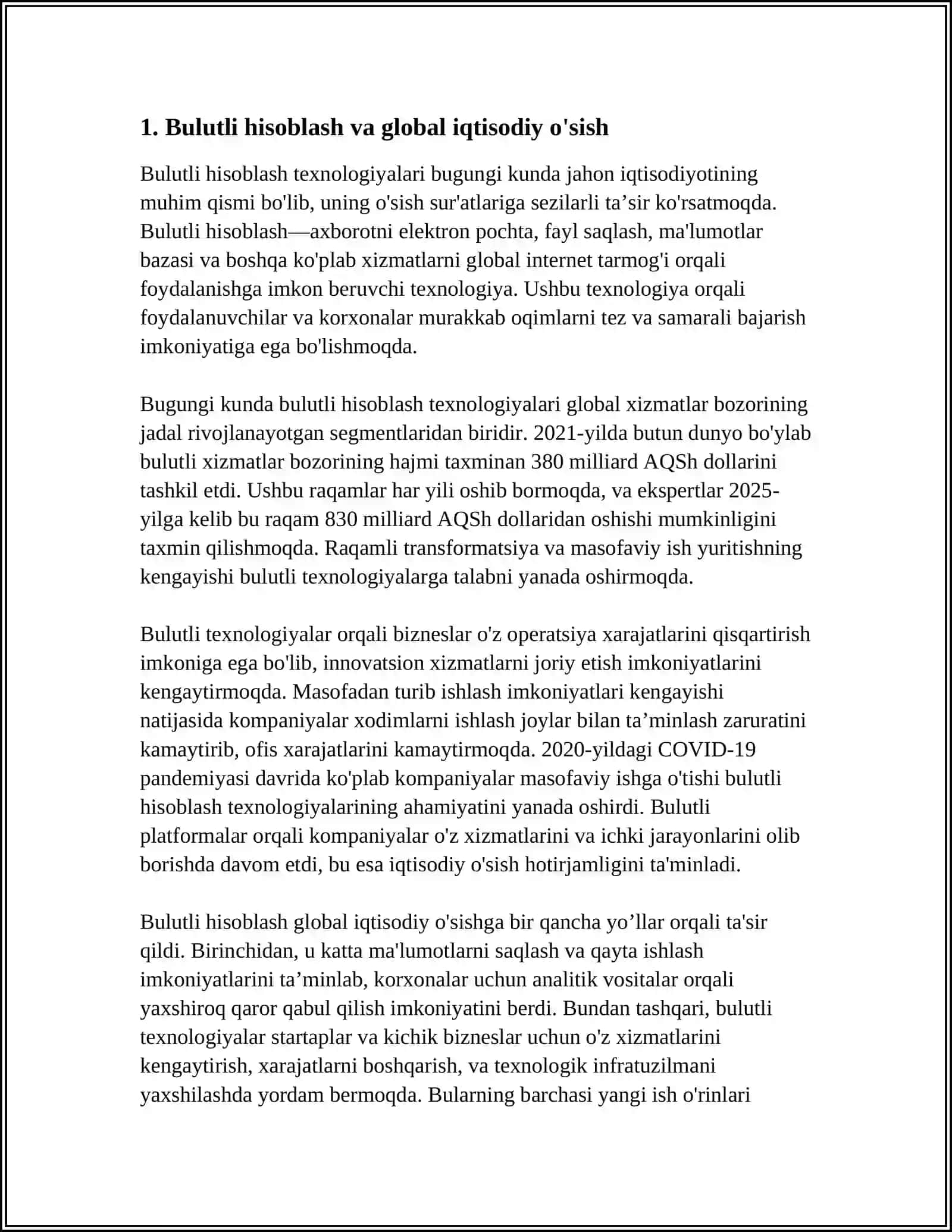 BULUTLI HISOBLASH TEXNOLOGIYASINI JAHON IQTISODIYOTIDA TUTGAN O'RNI 4