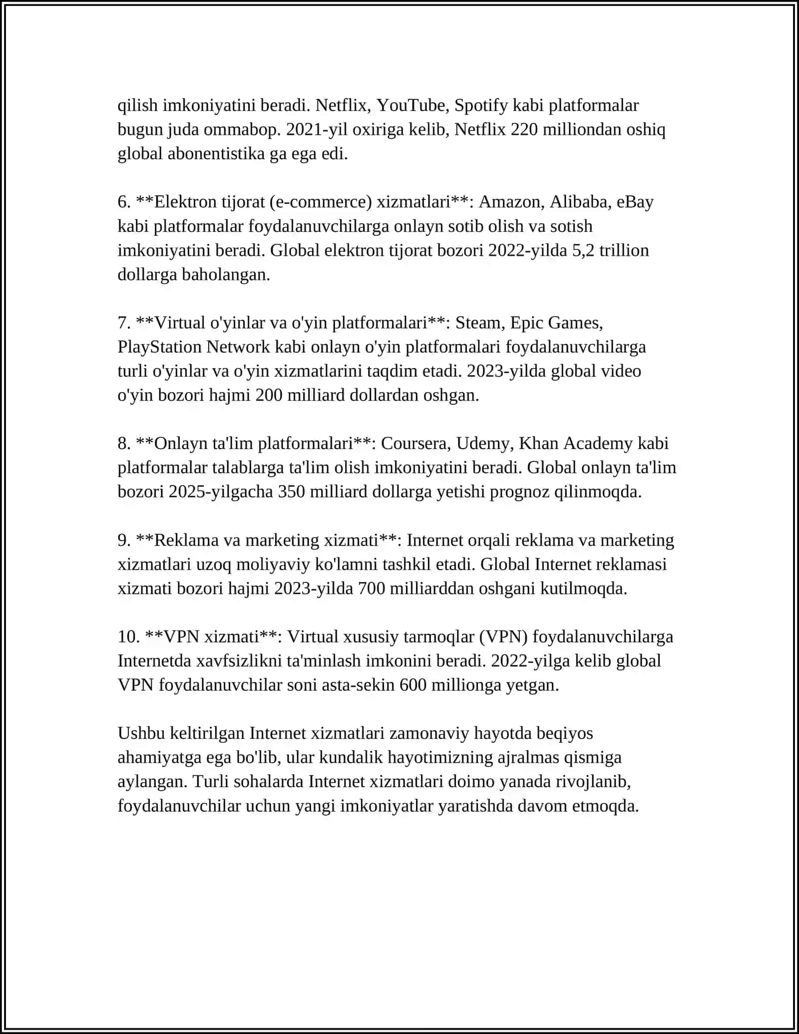 INTERNET XIZMATI TURLARI, ULARNING AHAMIYATI. YARATILISH VA RIVOJLANISH TARIXI 4