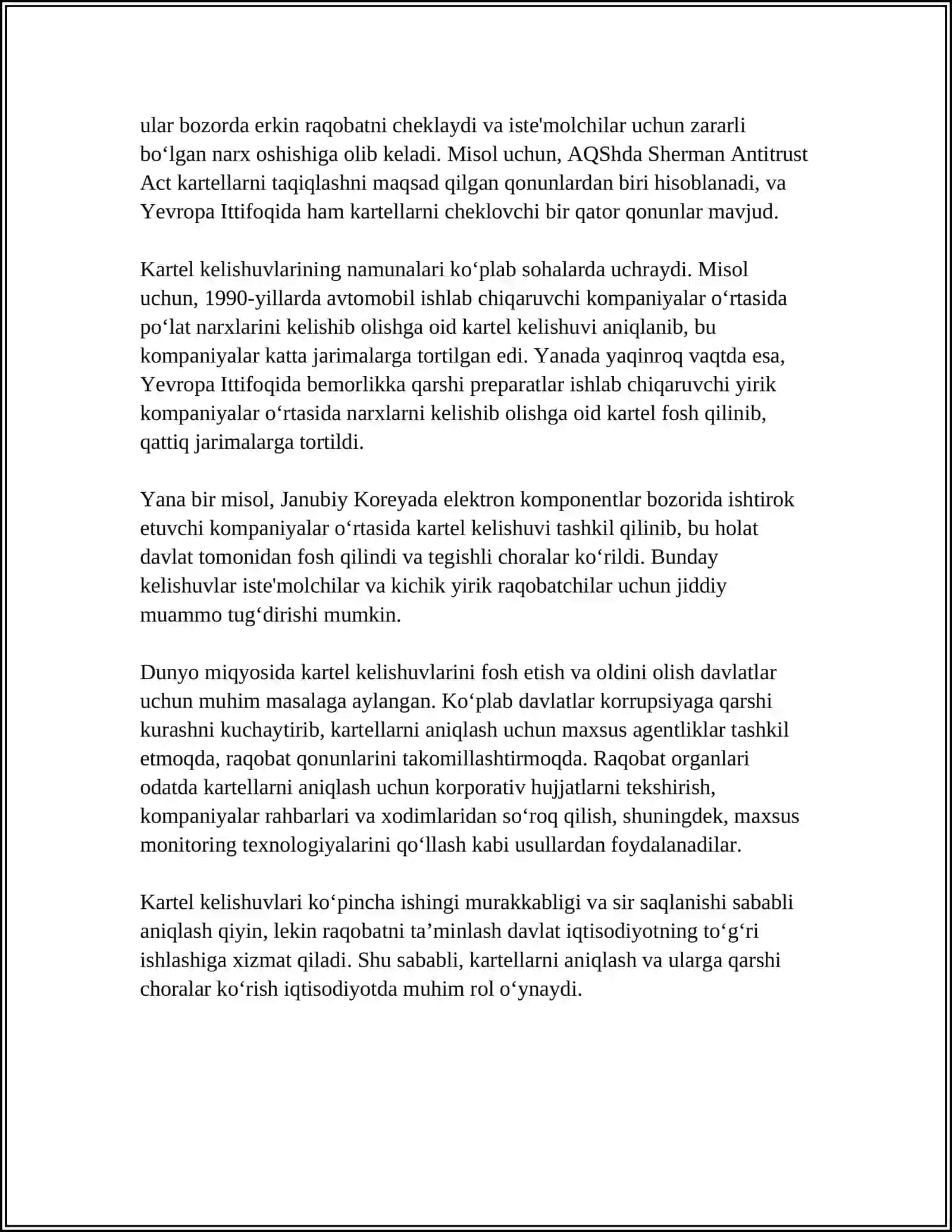 RAQOBATGA ZID (KARTEL) KELISHUVLARI 4