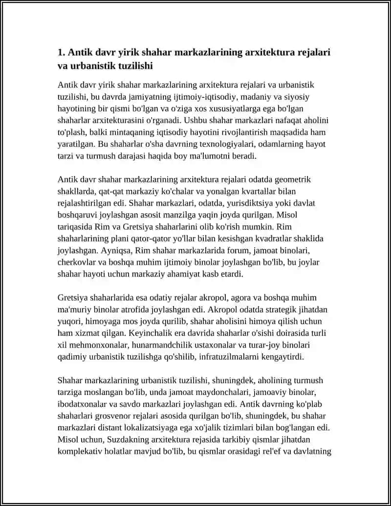 Antik davr yirik shahar markazlarining arxitektura rejalari va urbanistik tuzilishi 4