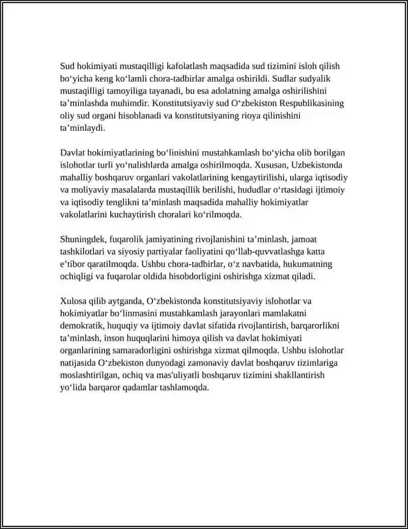 Konstitutsiyaviy islohotlar va hokimiyatlar bo'linmasini mustahkamlash 4