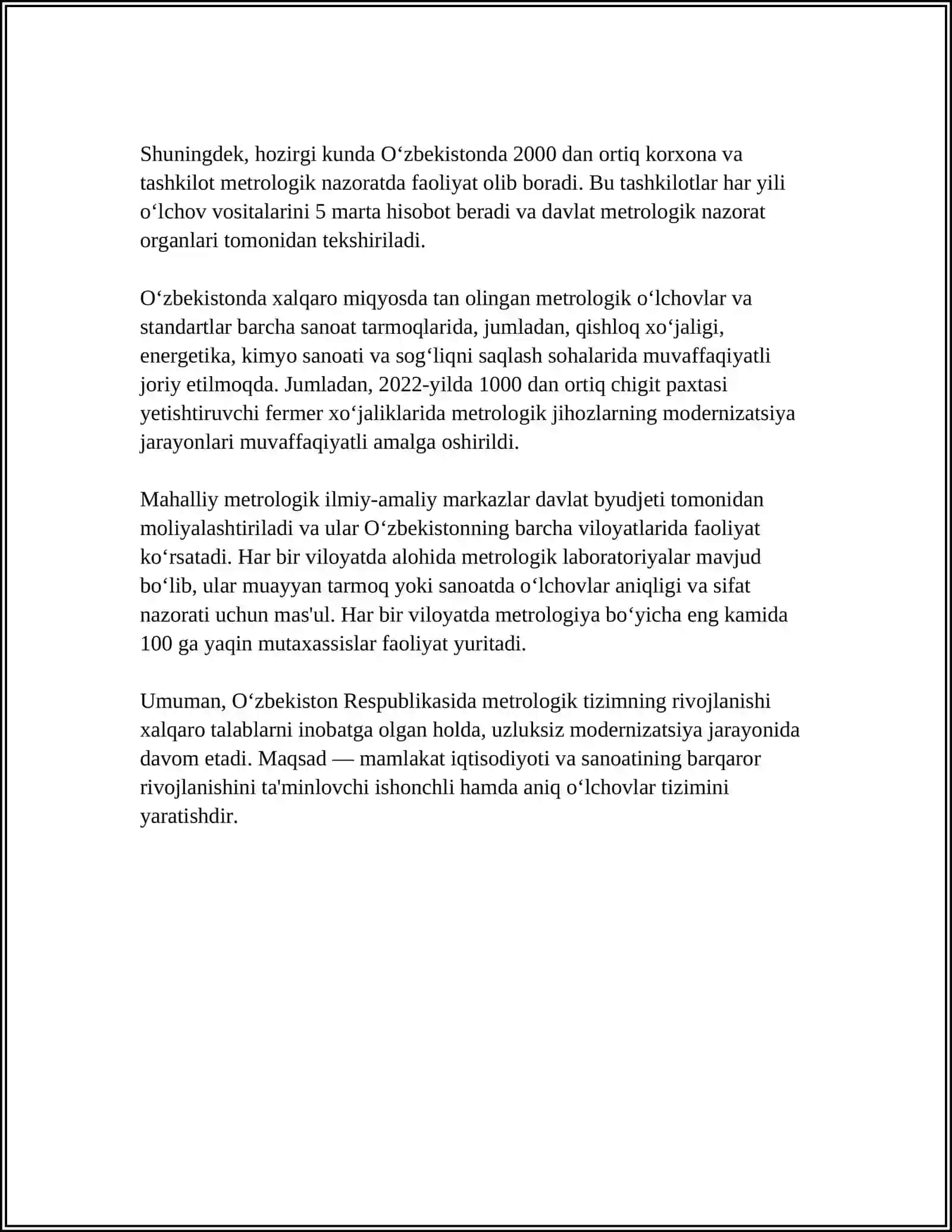 O'ZBEKISTON RESPUBLIKASIDAGI VA XALQARO MIQYOSDAGI O'LCHOV BIRLIKLARI VA O'LCHASH USULLARI 4