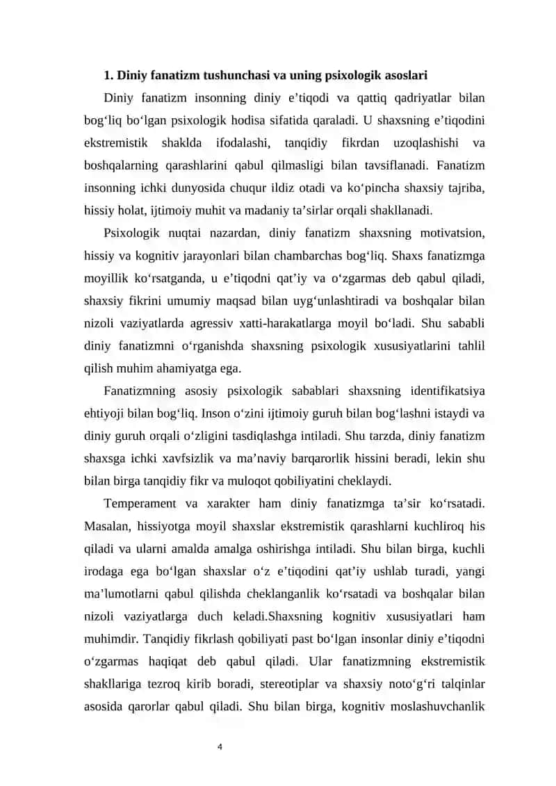 Diniy fanatizim va fanatlar yuzaga kelishining psixologik asoslari 4