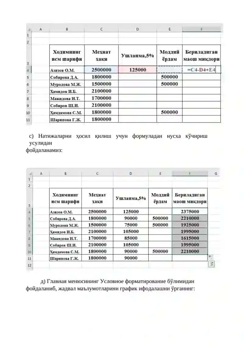 IQTISODIY MASALALARNI YECHISHDA JADVAL MUXARRIRLARIDAN FOYDALANISH (MICROSOFT EXCEL) 4