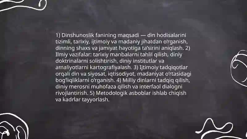 Dinshunoslik fanining predmeti,maqsadi va vazifalari. Milliy dinlar 4