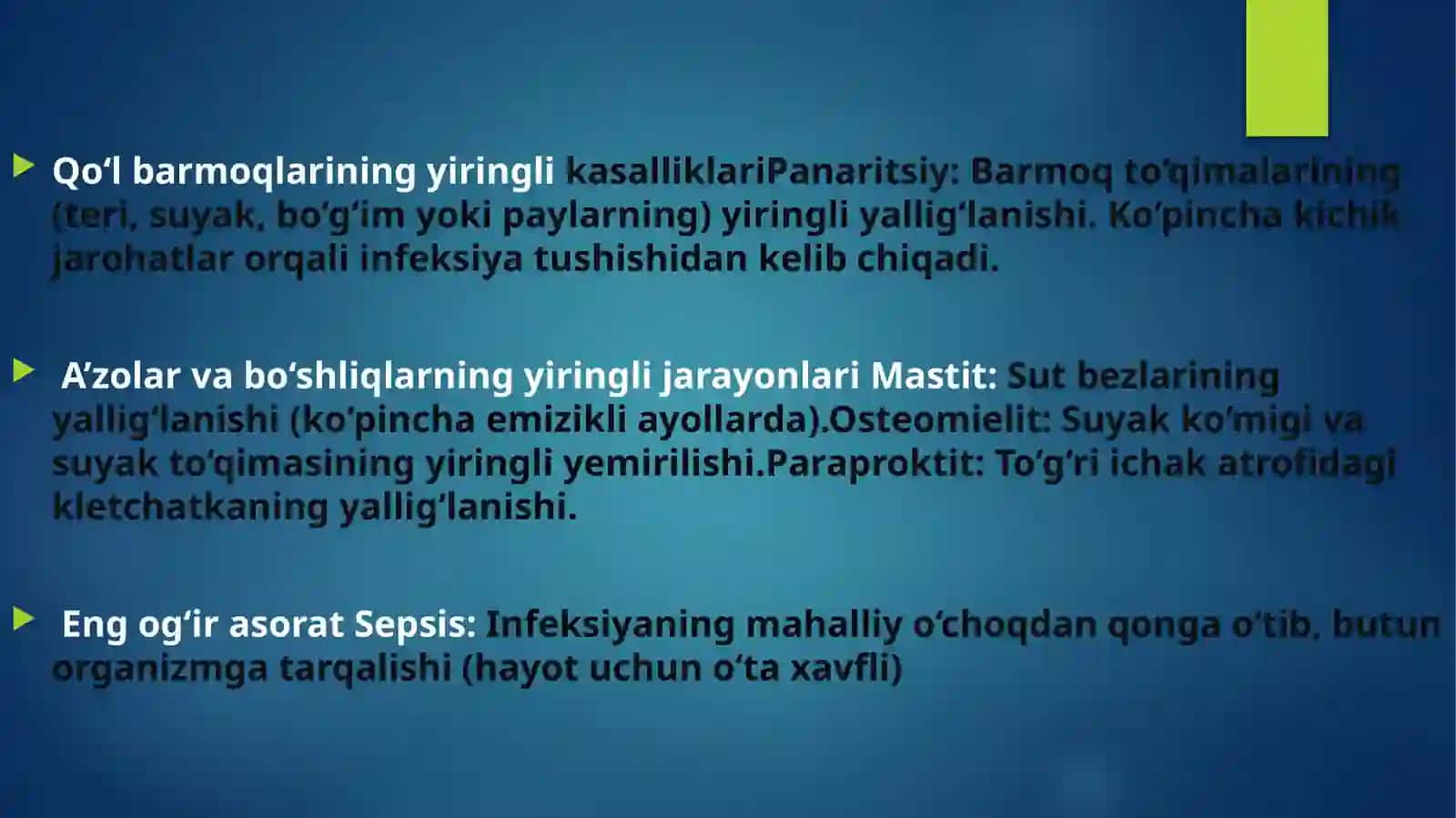 YIRINGLI XIRURGIK KASALLIKLAR VA PARVARISHLASHNING UMUMIY HUSUSIYATI 4