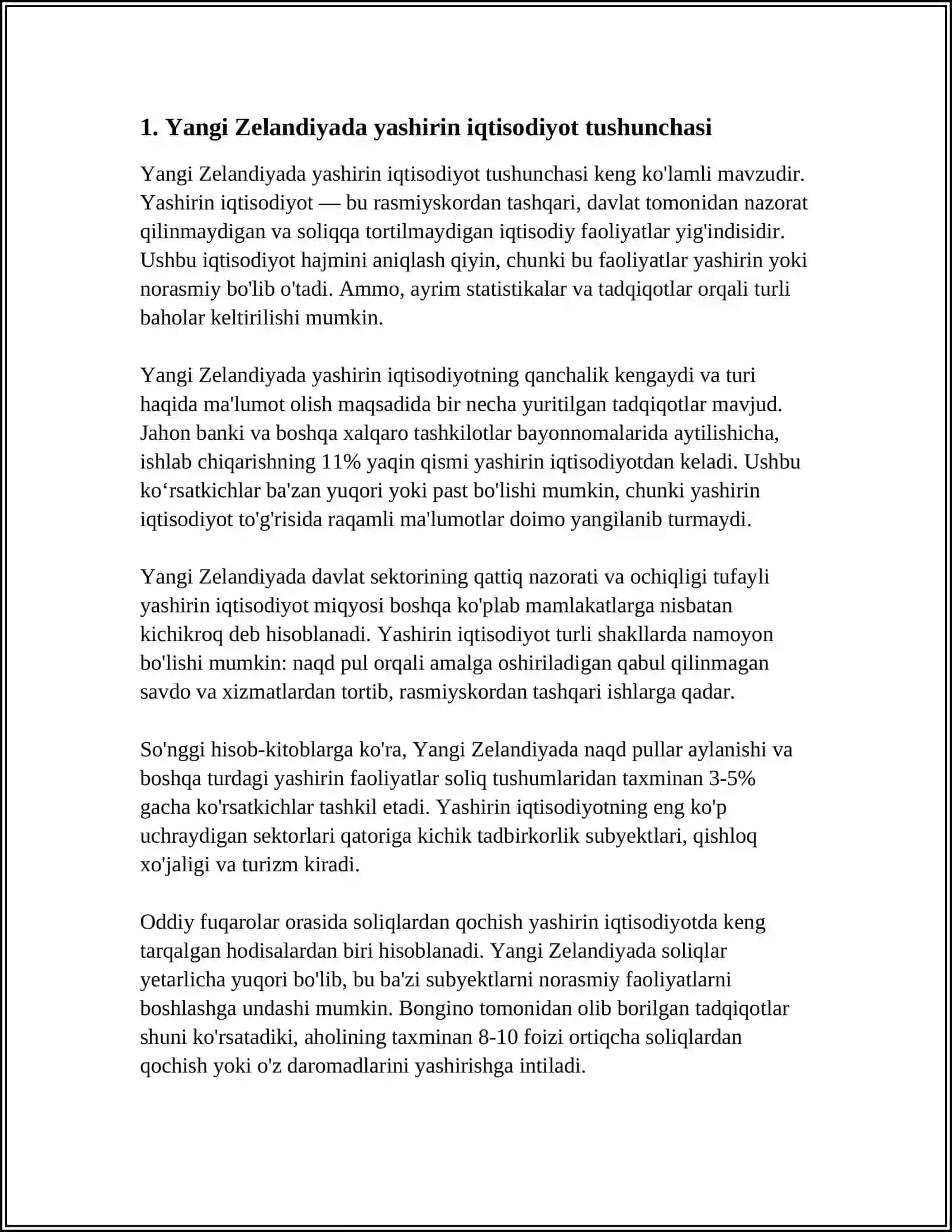 YANGI ZELANDIYADA XUFYONA IQTISODIYOT DARAJASI, XUSUSIYATLARI, UNGA QARSHI KURASH CHORALARI 4