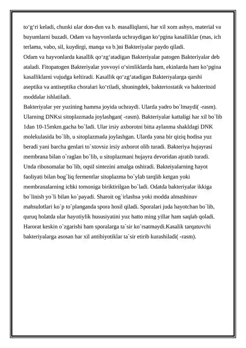 BAKTERIYALARDA FERMENTATIV JARAYONLAR, TASHQI MUHITNI BIOLOGIK VA TEXNOLOGIK CHIQINDILAR BILAN IFLOSLANISHI 4