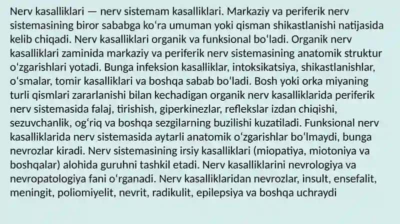Nerv to’qimasining asosiy glikolipidlari, ahamiyati, ular bilan boğliq kasalliklar. Neyromediatorlar biosintezi ahamiyati va kasalliklari 4