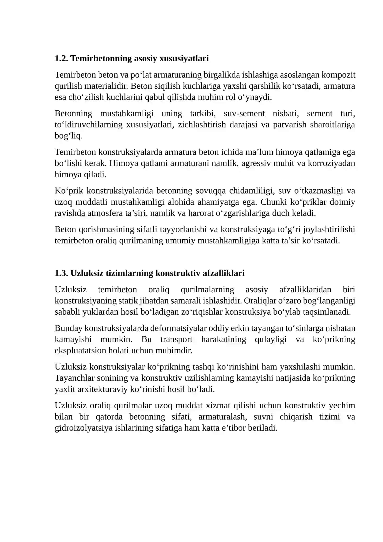 UZLUKSIZ TEMIRBETON ORALIQ QURILMALARNI QURISH TEXNOLOGIK JARAYONLARINI ISHLAB CHIQISH 4