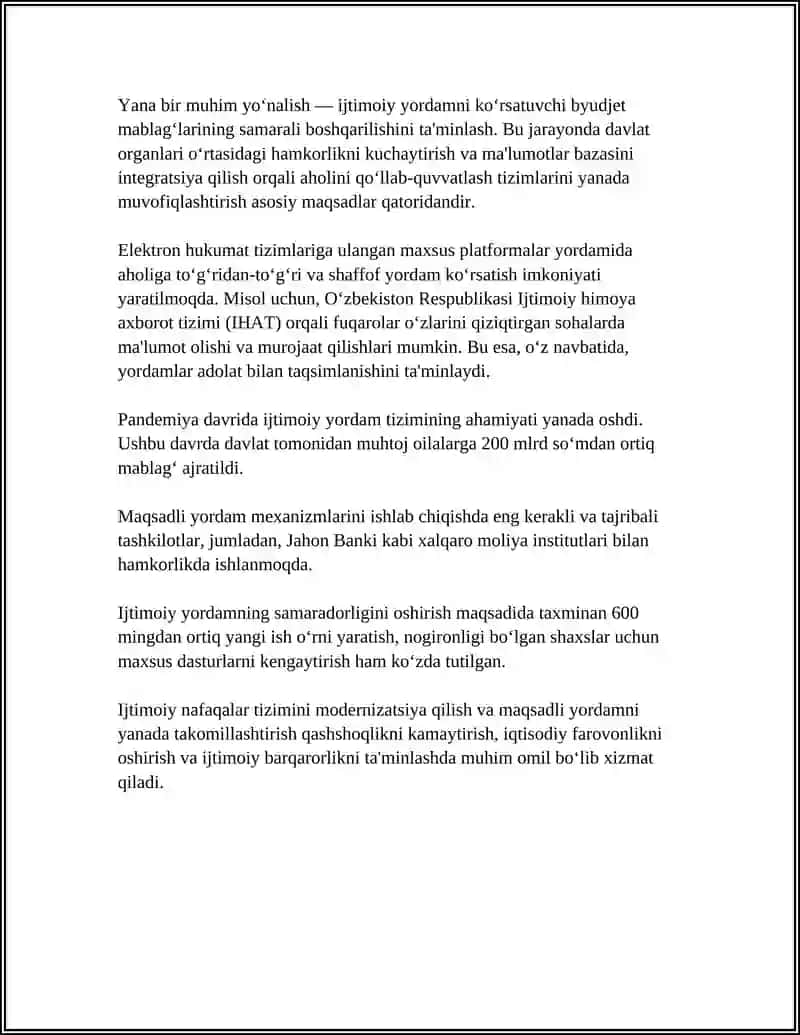 IJTIMOIY SOHADAGI ISLOHOTLAR VA AHOLINI QOʻLLAB QUVVATLASH 4