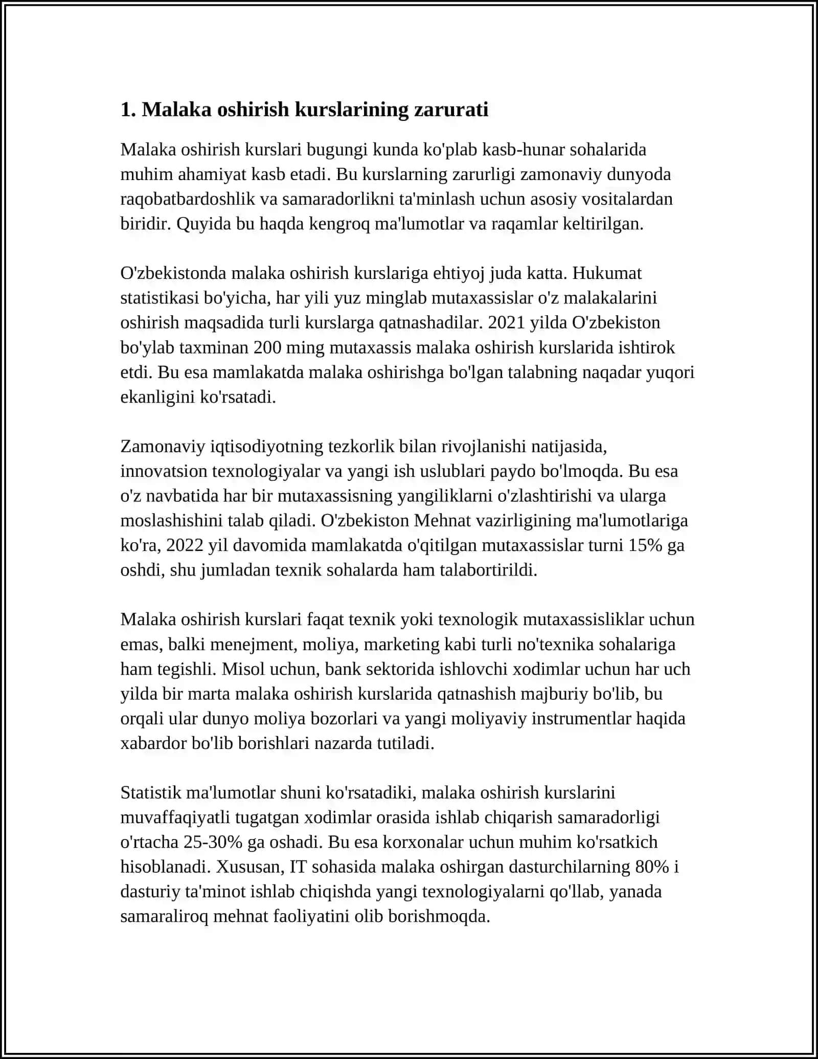 MALAKA OSHIRISH MAXSUS KURS VA TRENINGLARDAN O'TISH 4