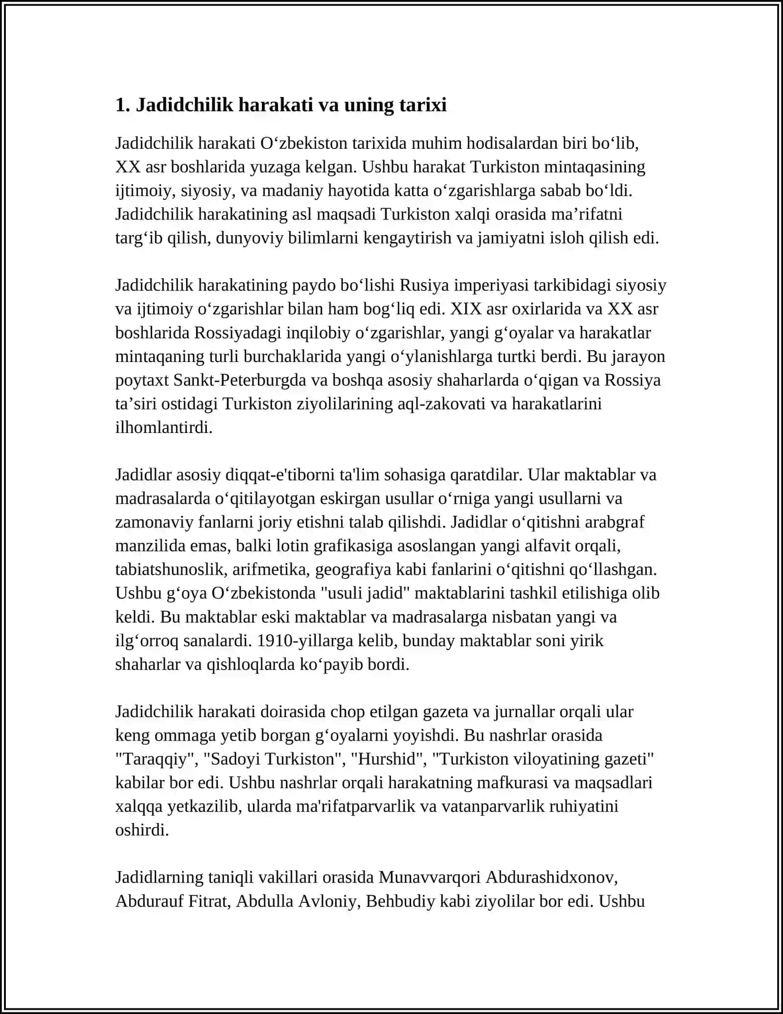 JADID MA'RIFATPARVARLARINING O'LKA IJTIMOIY-MA'NAVIY HAYOTIDA TUTGAN O'RNI 4