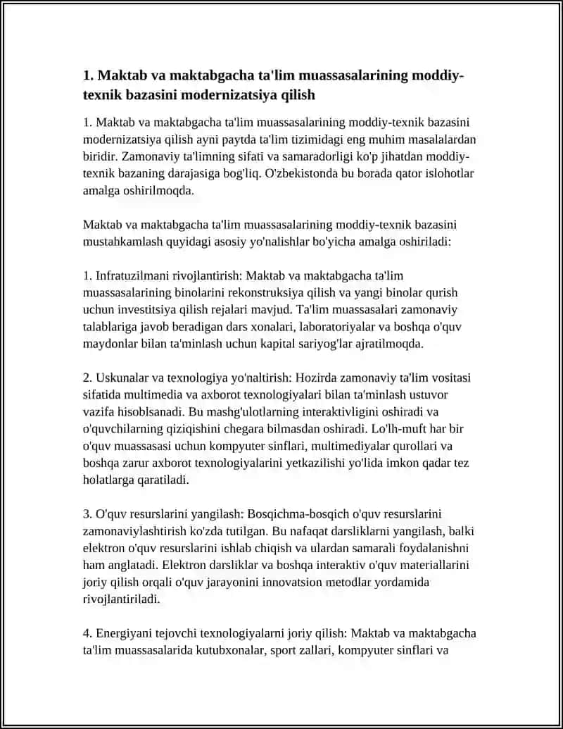 Maktab va maktabgacha ta'lim muassasalarining moddiy-texnik bazasini modernizatsiya qilish 4