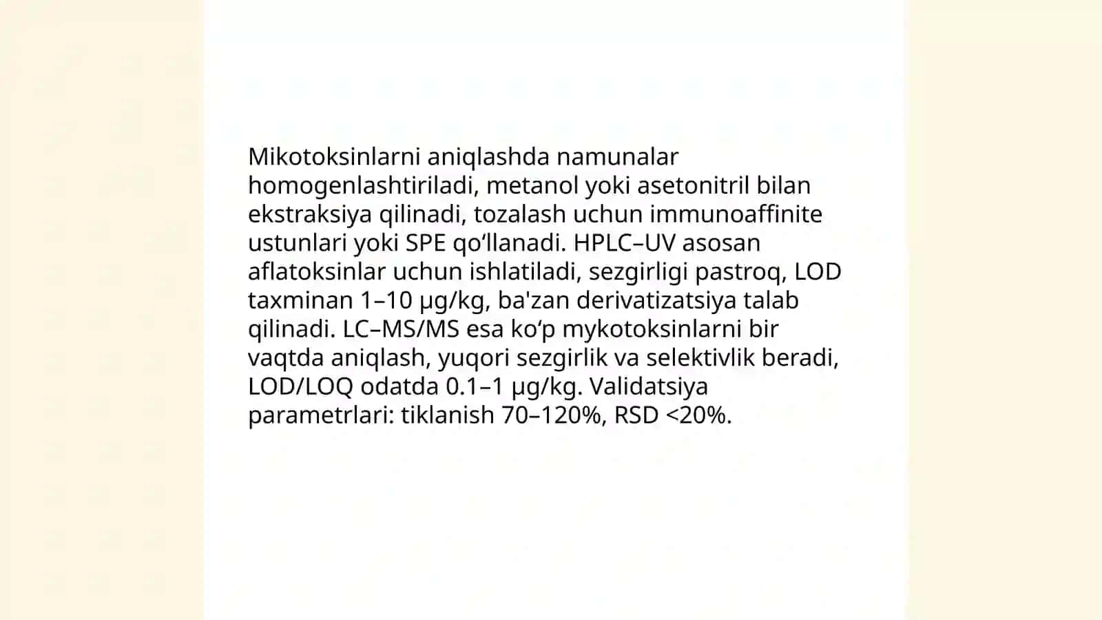 Oziq-ovqat mahsulotlarini xromatografik usullarda tahlil qilish 4