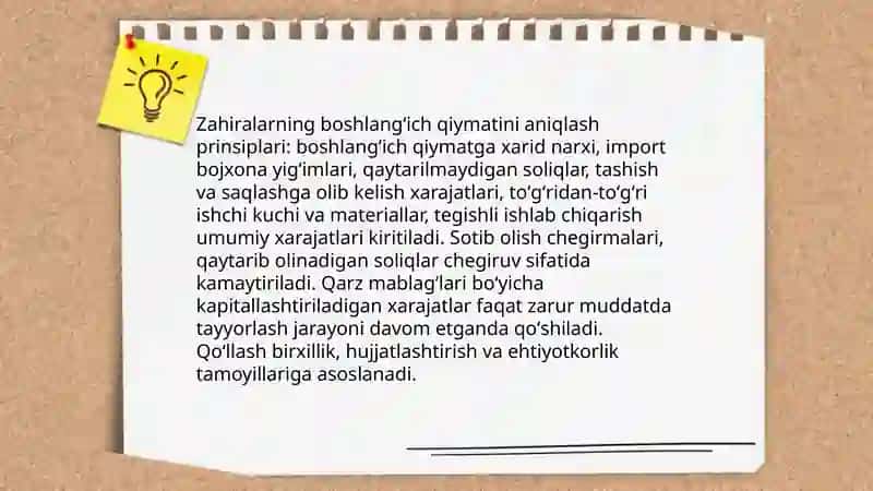 Zahiralarning hisobga olinishi va ularning baholash usullari 4