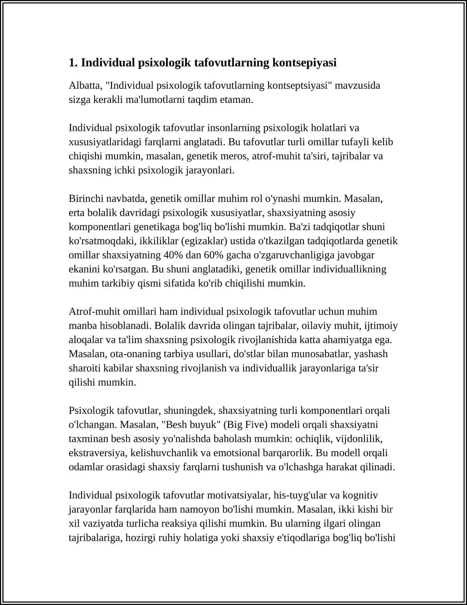 INDIVIDUAL PSIXOLOGIK TAFOVUTLARNING UMUMIY VA MAXSUS NAZARIYASI 4