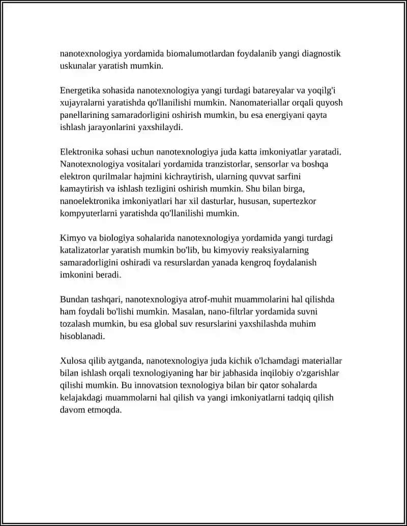 NANOTEXNOLOGUYALAR HAQIDA UMUMIY MALUMOT BERISH YARATISH VA RIVIJLANTIRISH 4