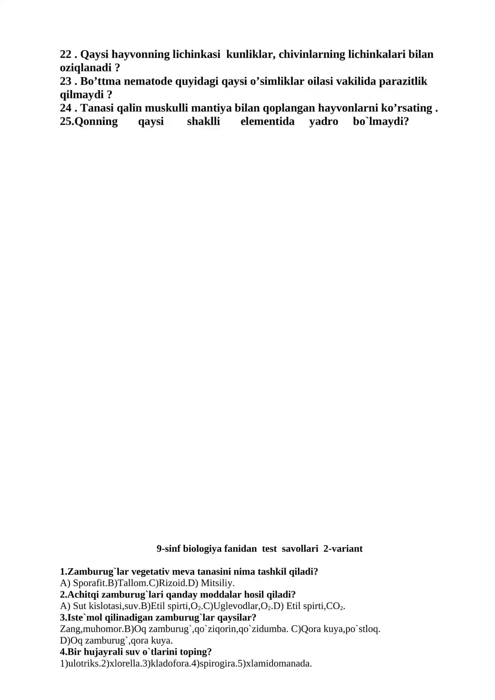 9-sinf biologiya fanidan test savollari 4