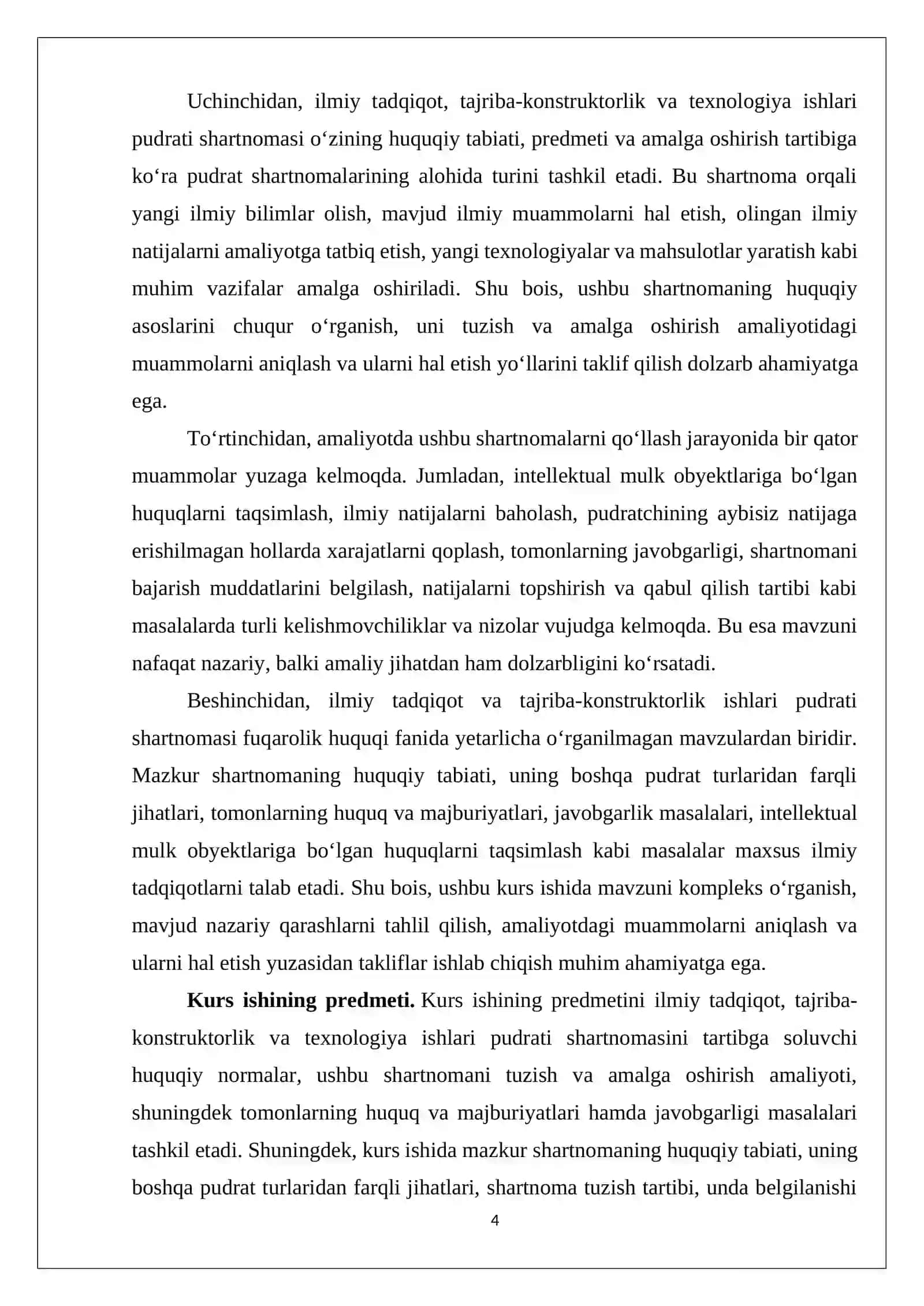“ILMIY TEKSHIRISH, TAJRIBA-KONSTRUKTORLIK ISHLARI PUDRATI SHARTNOMASI” 4