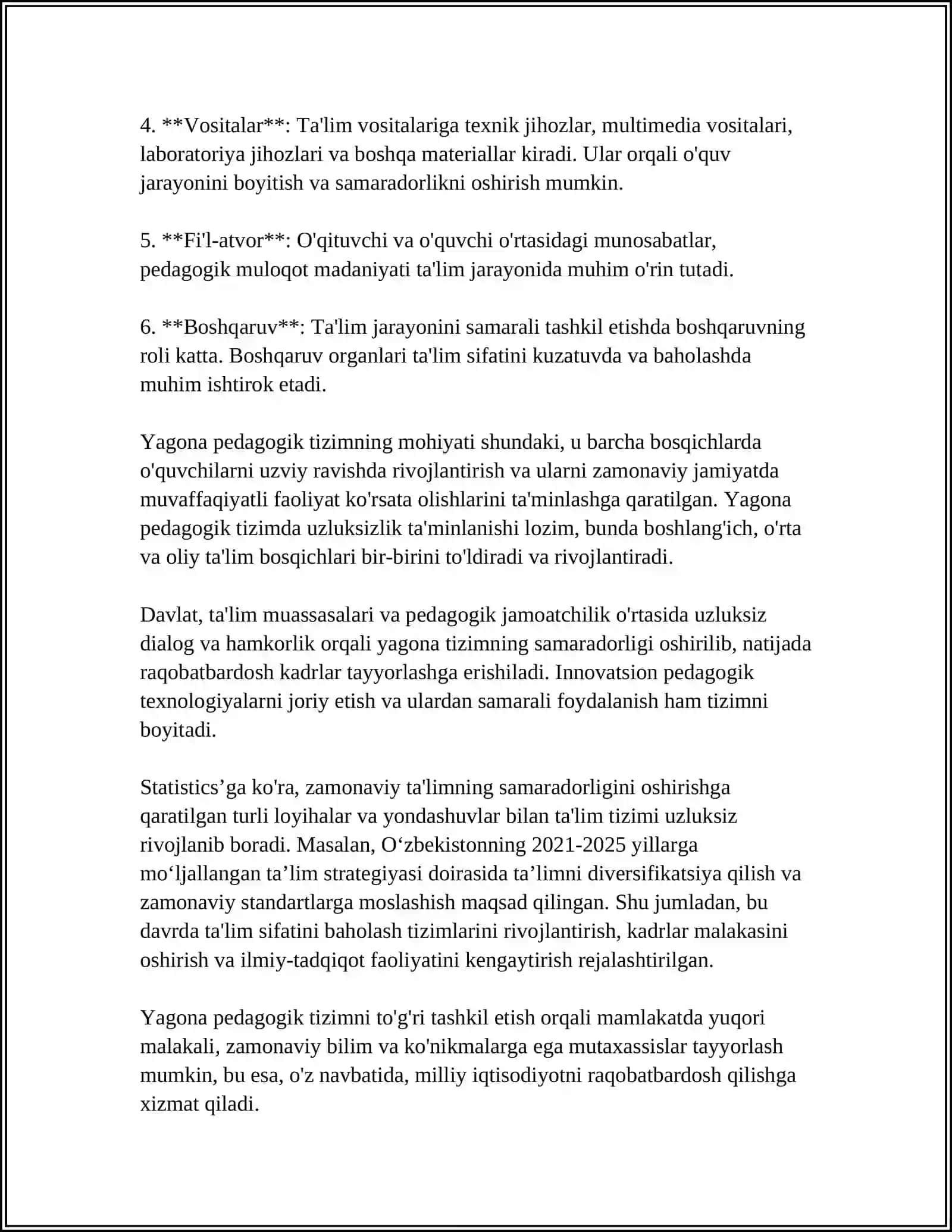 TAʼLIM JARAYONI YAGONA PEDAGOGIK TIZIM SIFATIDA. TAʼLIM TAMOYILLARI 4