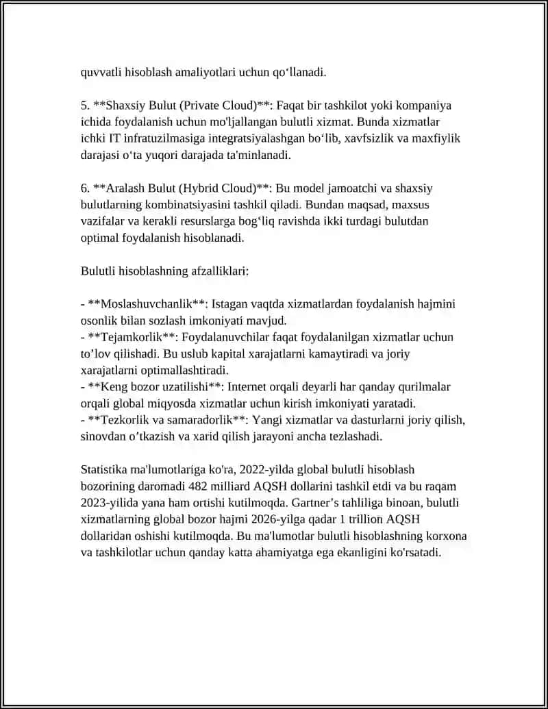 BULUTLI HISOBLASHLAR(CLOUD COMPUTING) VA ULARNING ASOSIY TUSHUNCHALARI 4