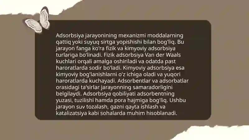 Adsorbdiya va adsorbdiya jarayonini tuproqda va oʻsimliklardagi ahamiyati 4