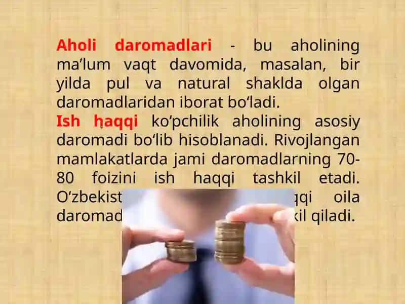 DAROMADLAR, ULARNING TURLARI VA ALMASHTIRISH SAMARASI 4