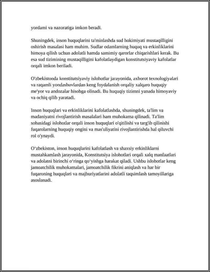 YANGI OʻZBEKISTONDA INSON HAQ-HUQUQLARI VA ERKINLIKLARI KAFOLATINING YARATILISHI 4