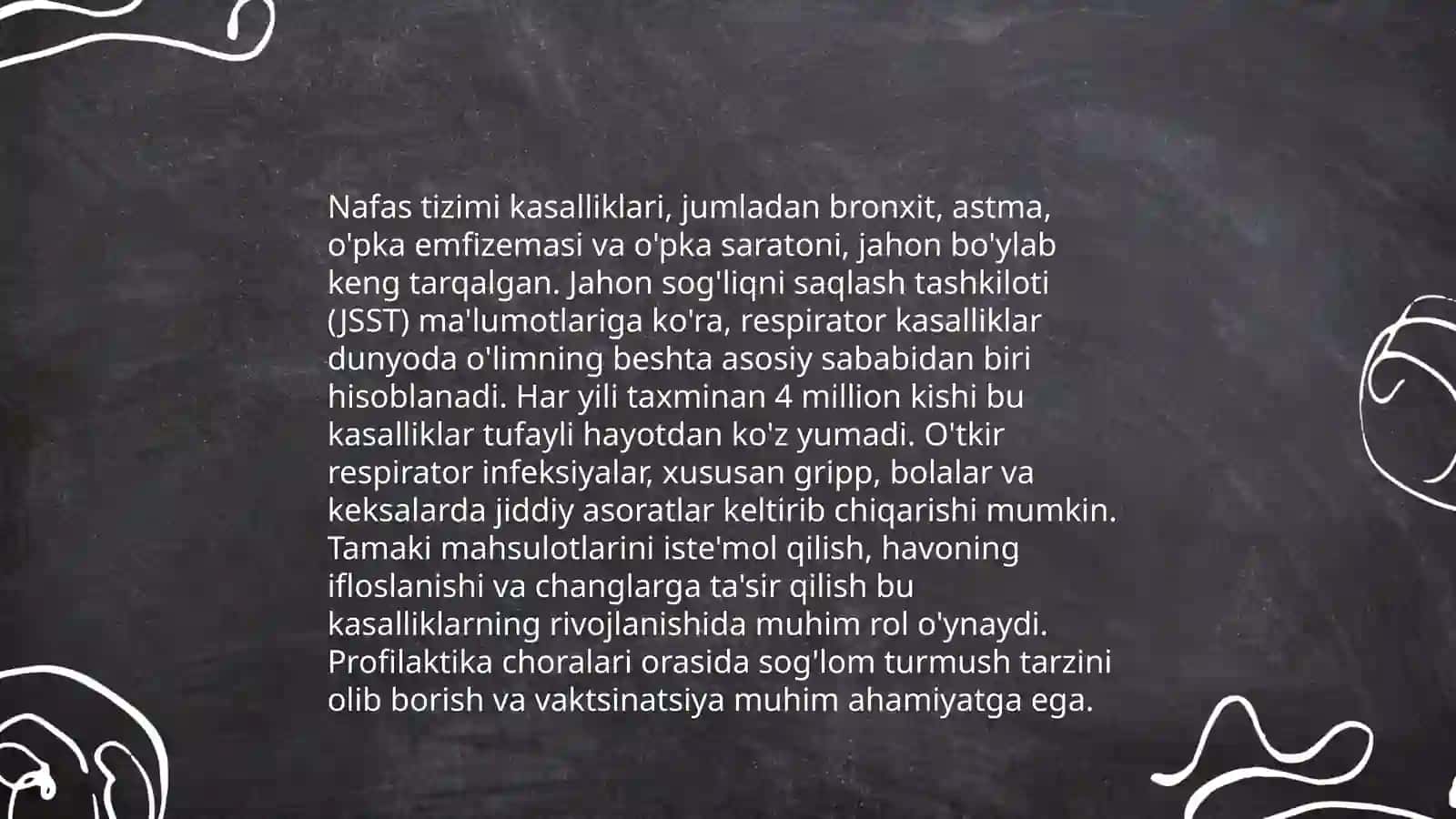 Nafas tizimi kasalliklari nafas tizimi kasalliklari bilan kasallangan bemorlarni parvarishi va ularni nazororati 4