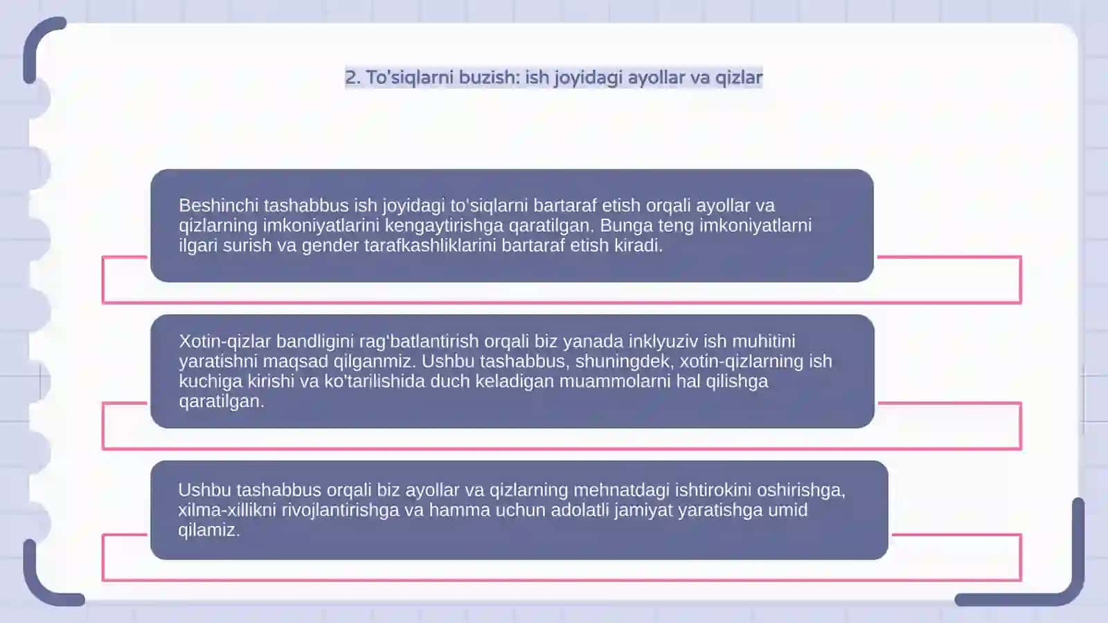 Beshinchi tashabbus Xotin qizlarni ish bilan ta'minlash 4