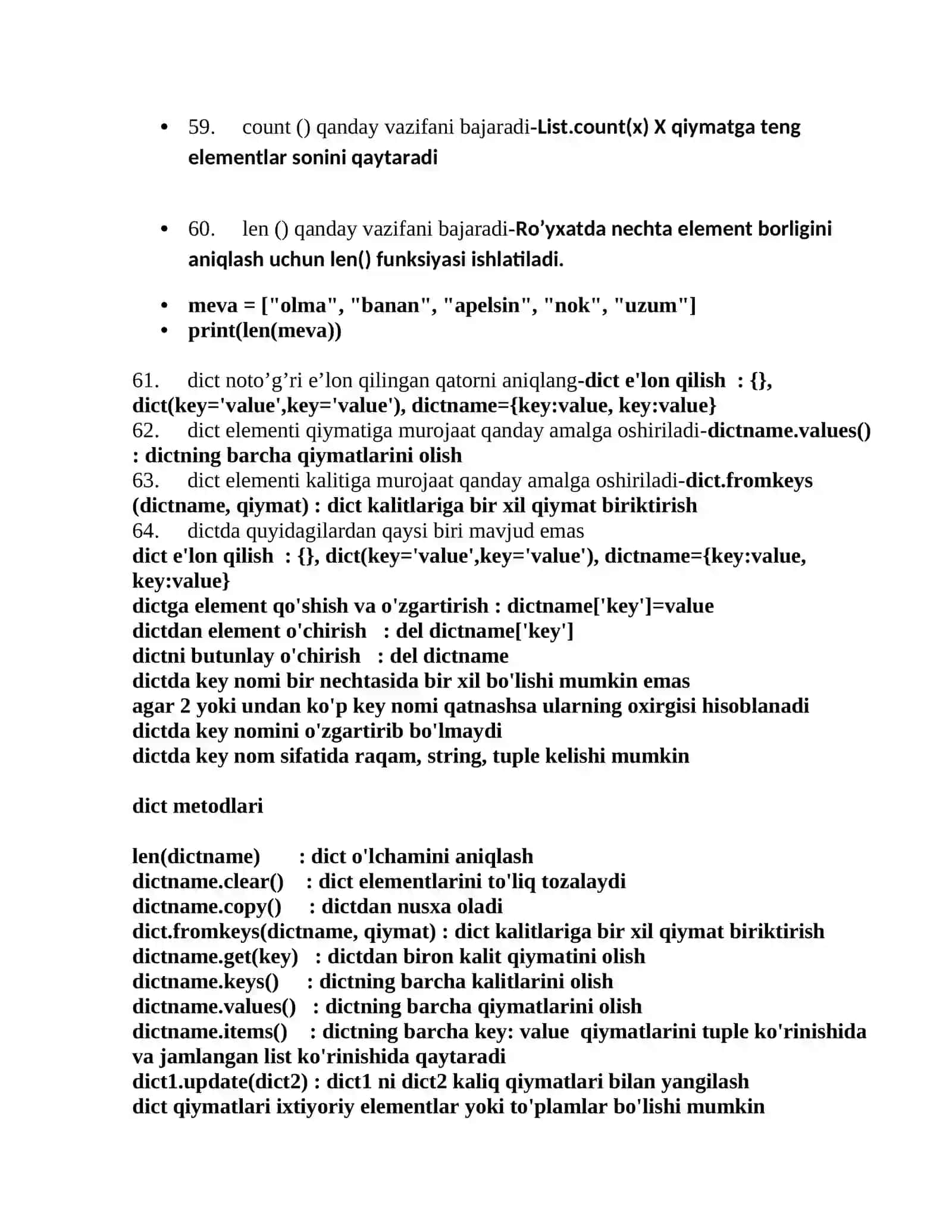 Pythondan yakuniy test javoblari Toshkent Davlat Transport Unversiteti 4
