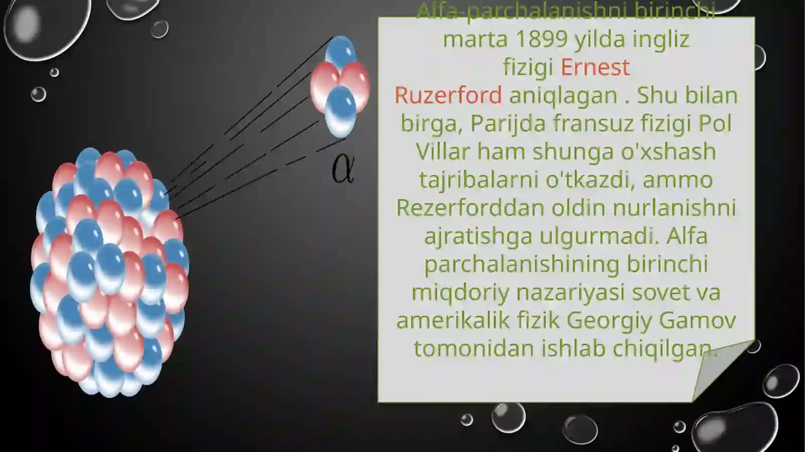 Alfa betta vaga gamma parchalanishlaruchun yadro reaksiyalaritenglanmalari 4