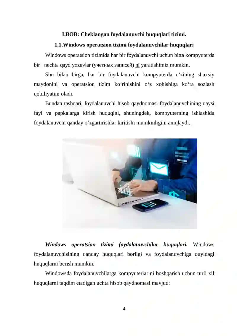 Cheklangan foydalanuvchi huquqlari tizimini dasturlash 4