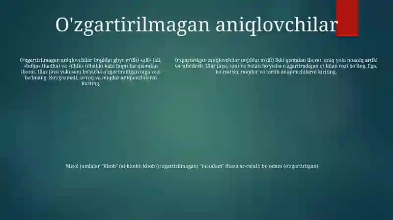 Arab Tilida Moslashgan Va Moslashmagan Aniqlovchilar 4