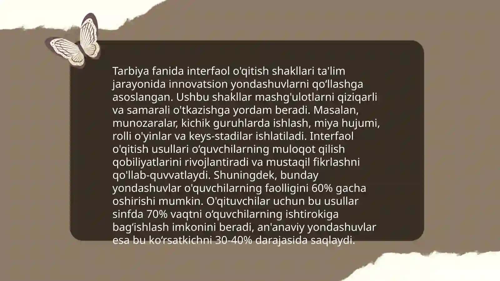 Tarbiya fanini o'qitish shakllari 4