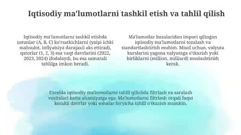Iqtisodiy jarayonlarni tahlil qilishda Excel dasturidan foydalanish 4