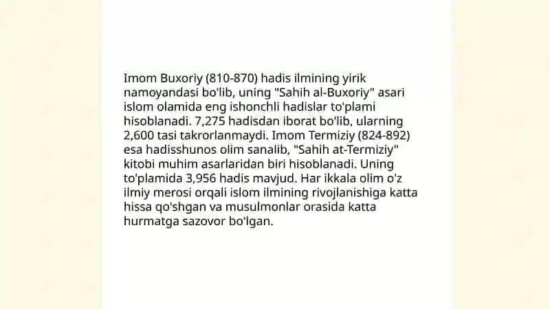 Imom Buxoriy va Imom Termiziyning hadis ilmiga qoʻshgan hissalarini qiyosiy tahlili 4