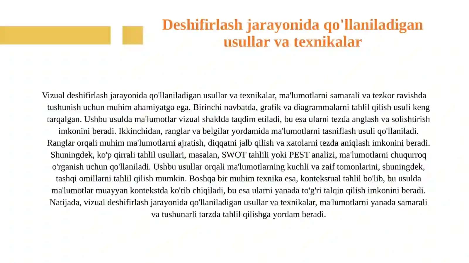 Vizual deshifirlashda foydalaniladigan deshifirlash belgilari. Vizual deshifirlash usullari. 4